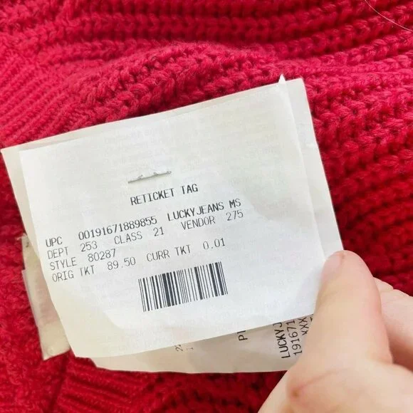 Lucky Brand Crew Neck Pointelle Ribbed Pullover Sweater Red Small NEW Womens - Picture 11 of 11